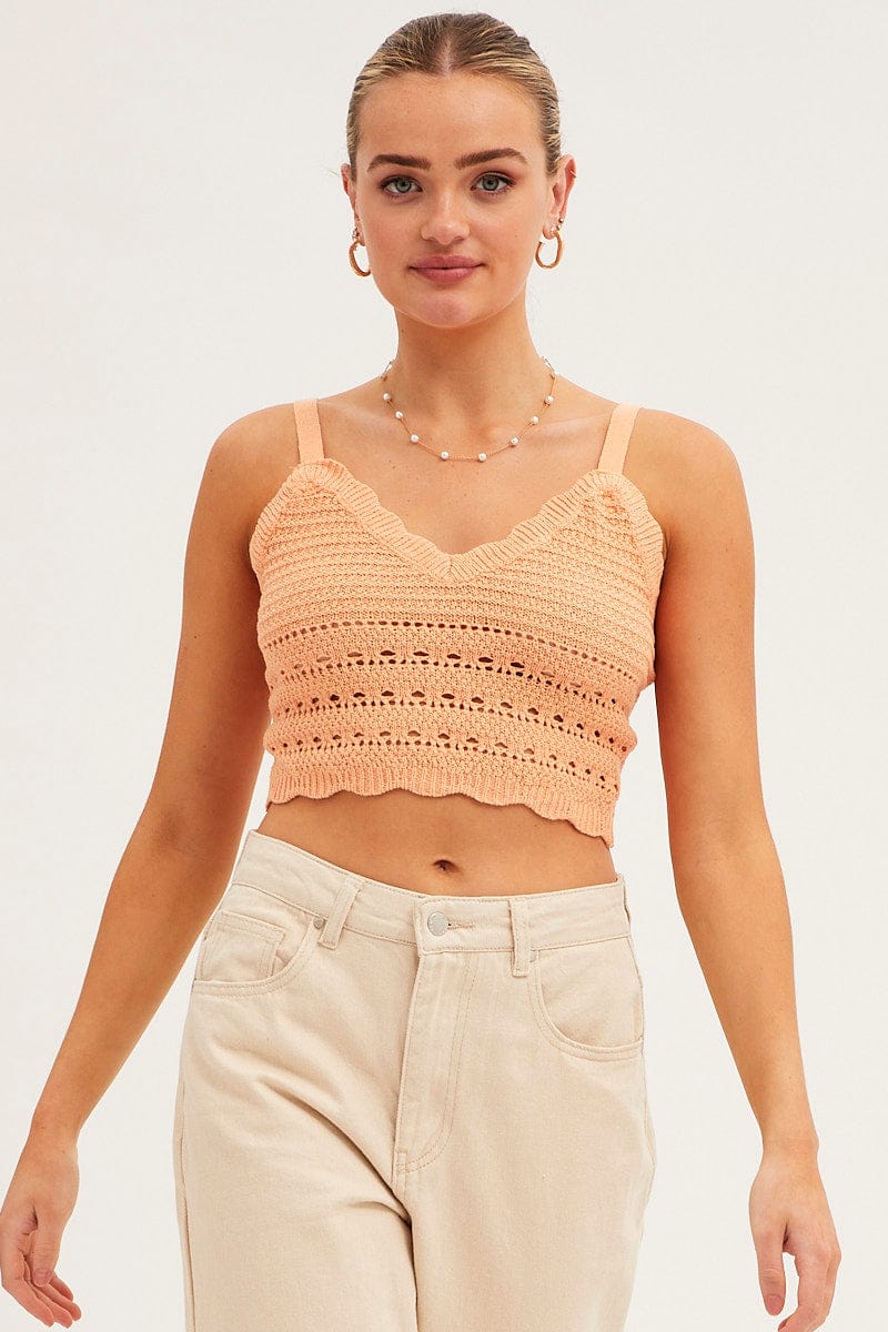 Orange Crochet Singlet Top