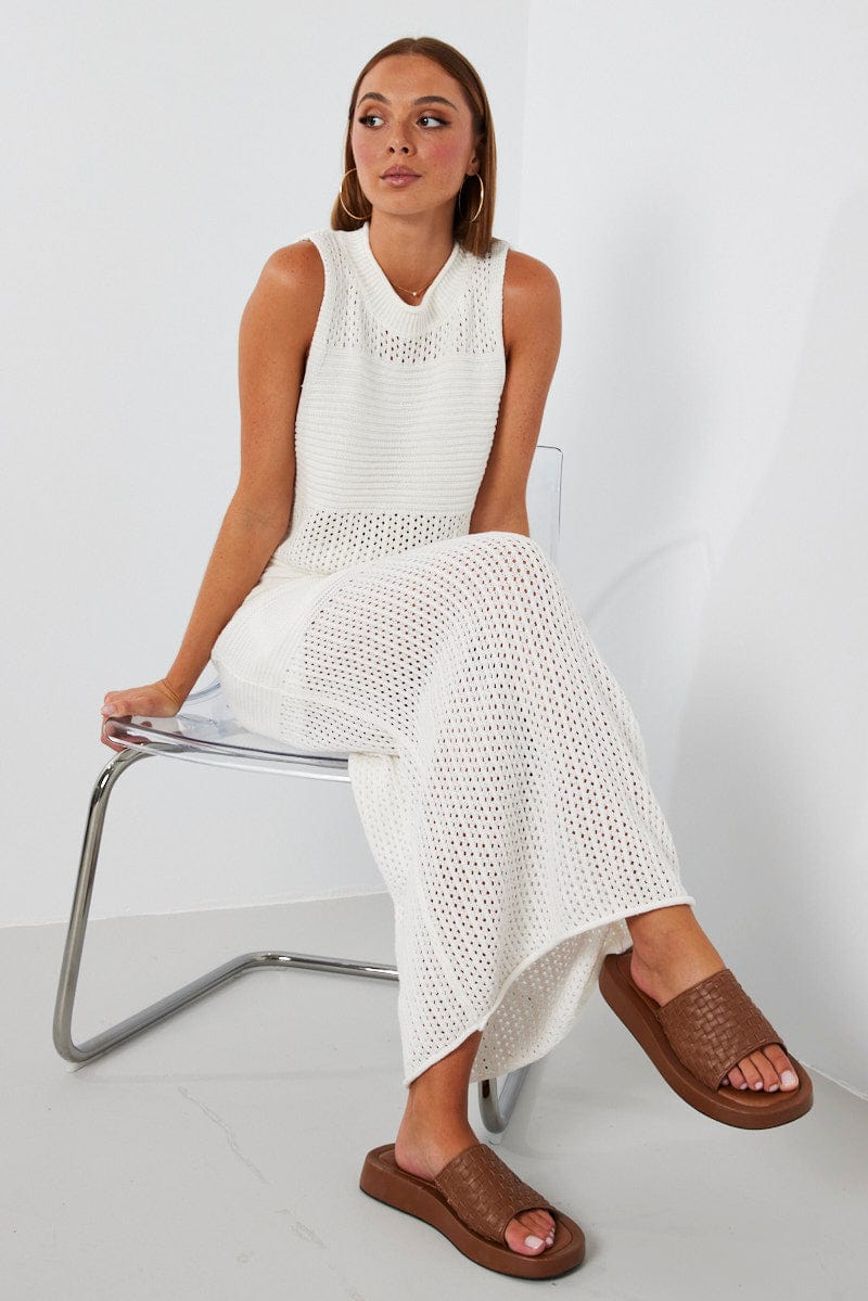 White Knit Skirt Midi Crochet