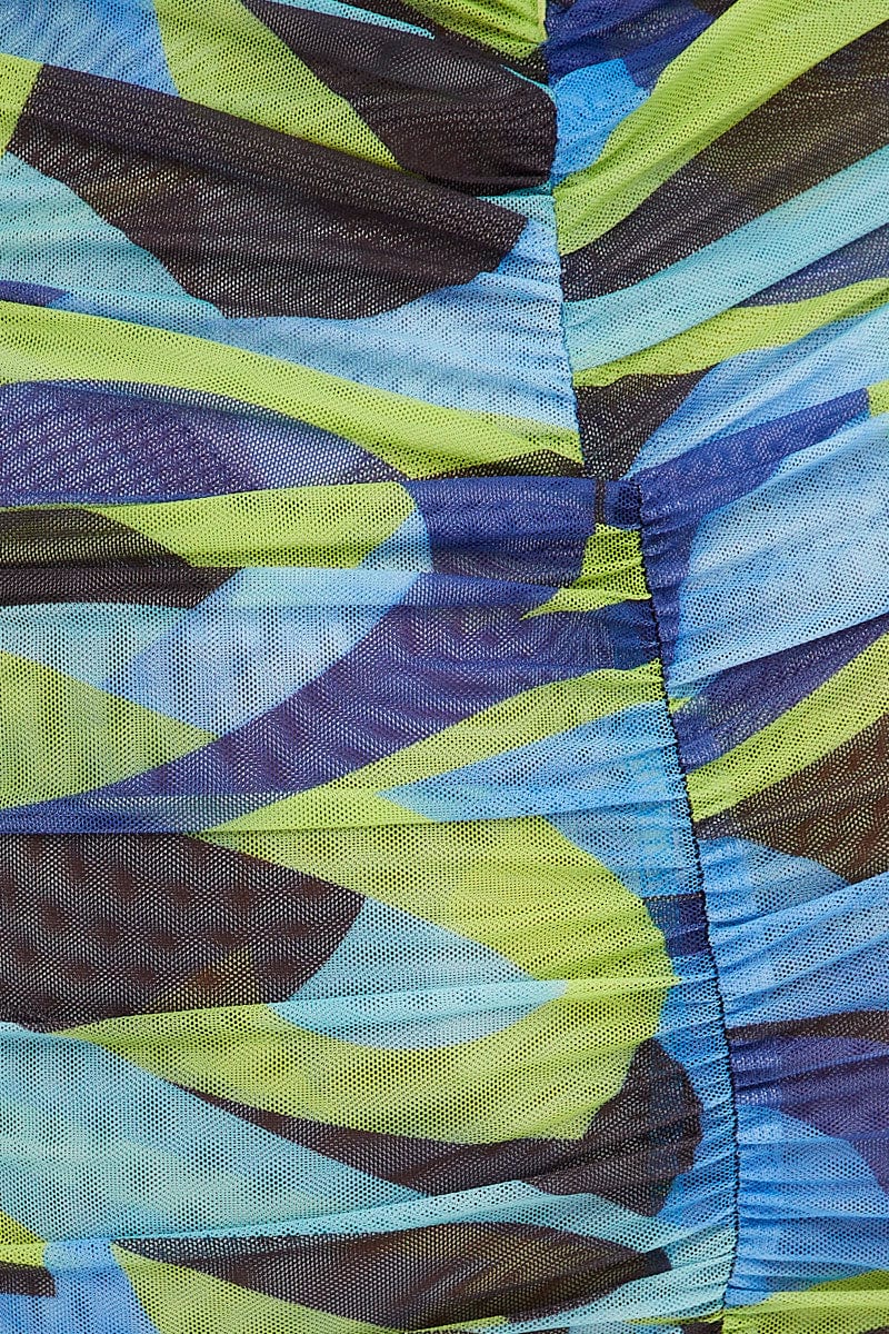 Blue Print Evening Mesh Mini Dress