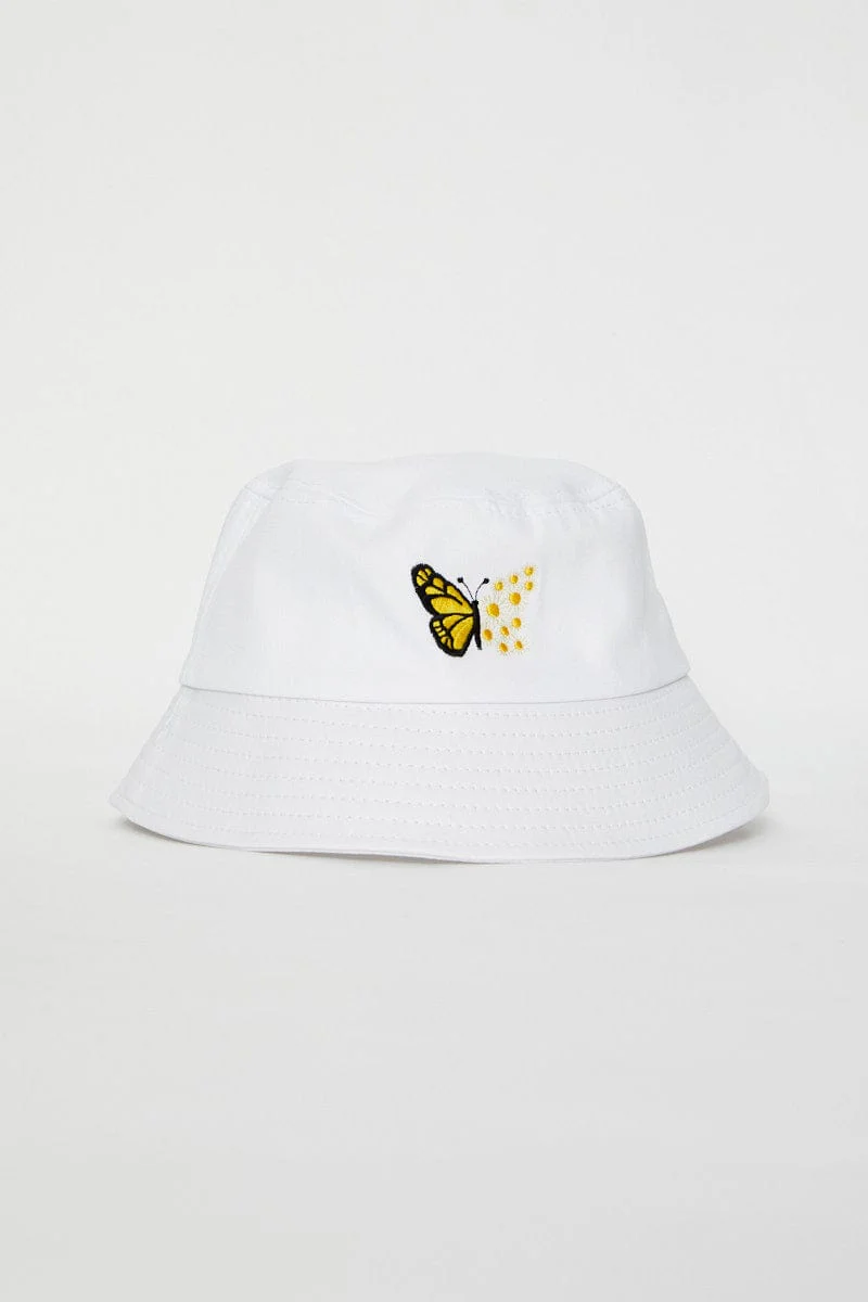 White Butterfly & Flower Bucket Hat
