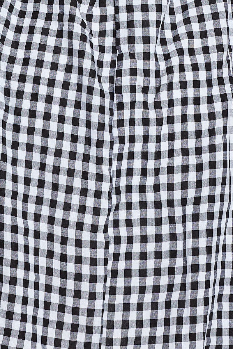 Check Mini Dress Short Sleeve Square Neck