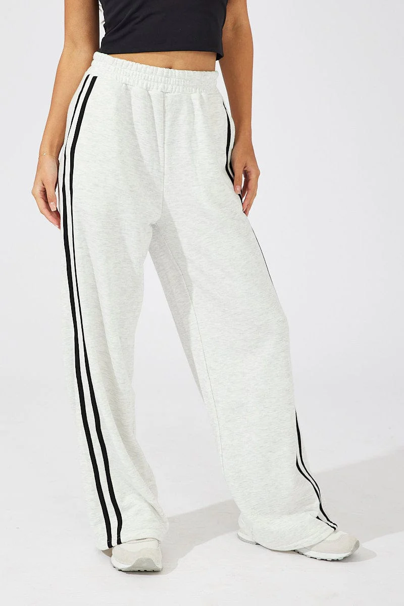 Grey Wide Leg Track Pants