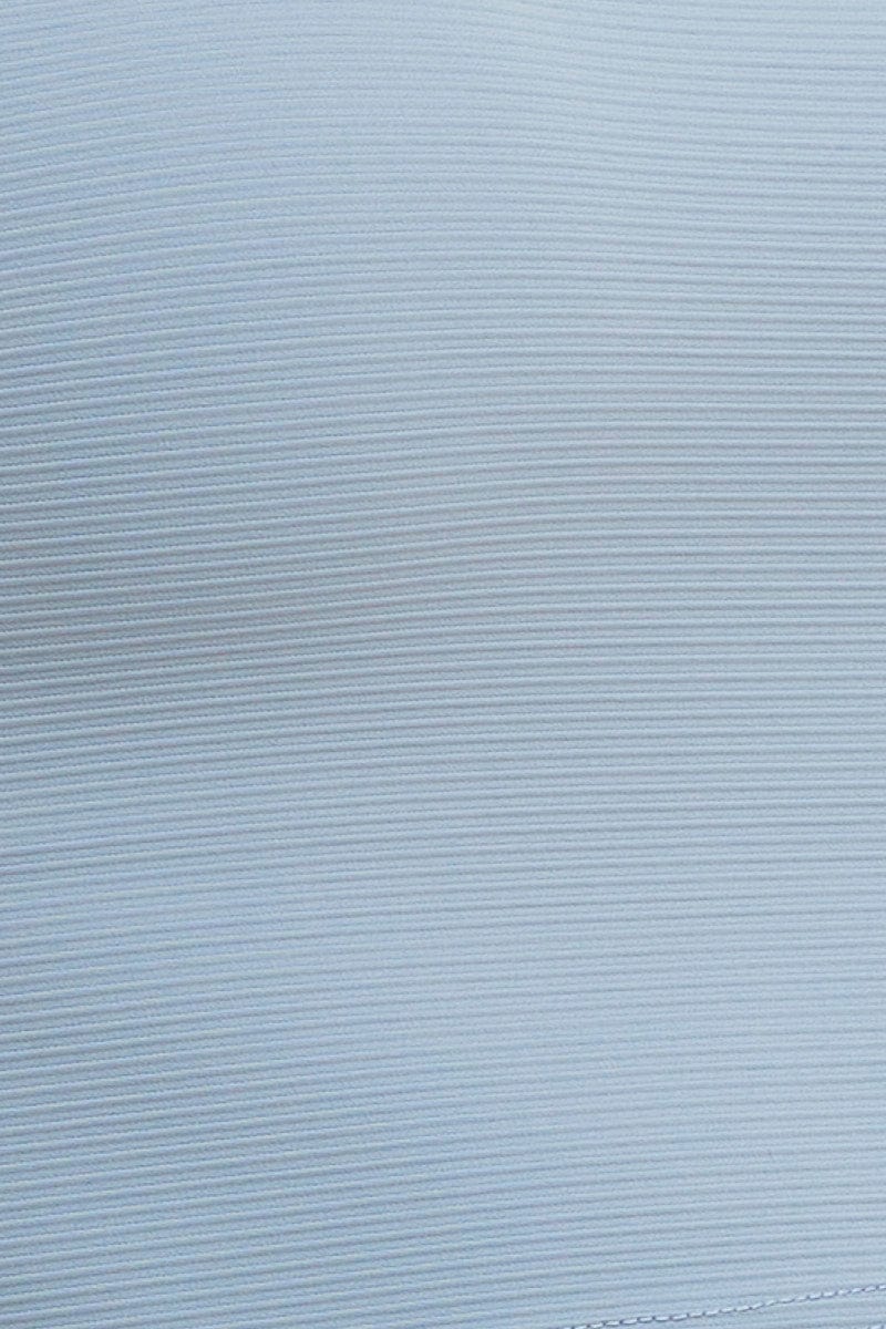 Blue Crop Top High Neck Active Rib