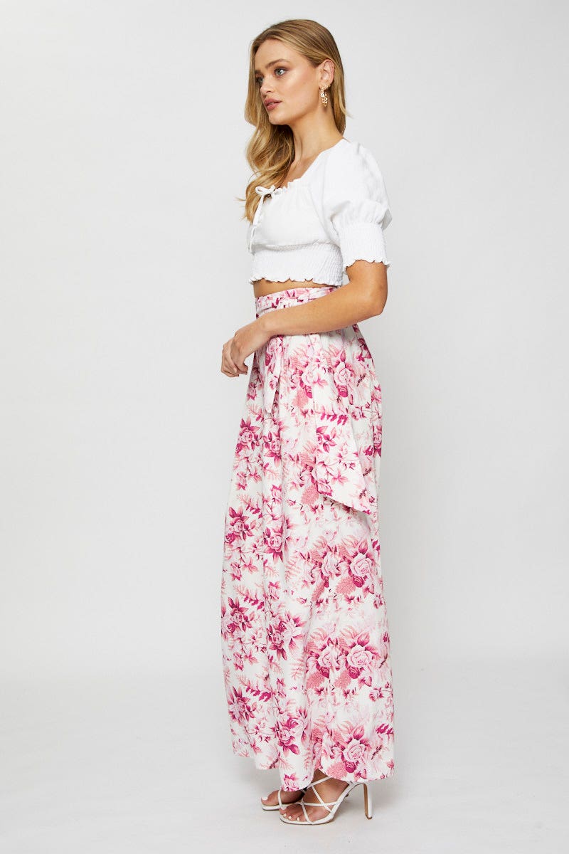 Print Wide Leg Pants High Rise