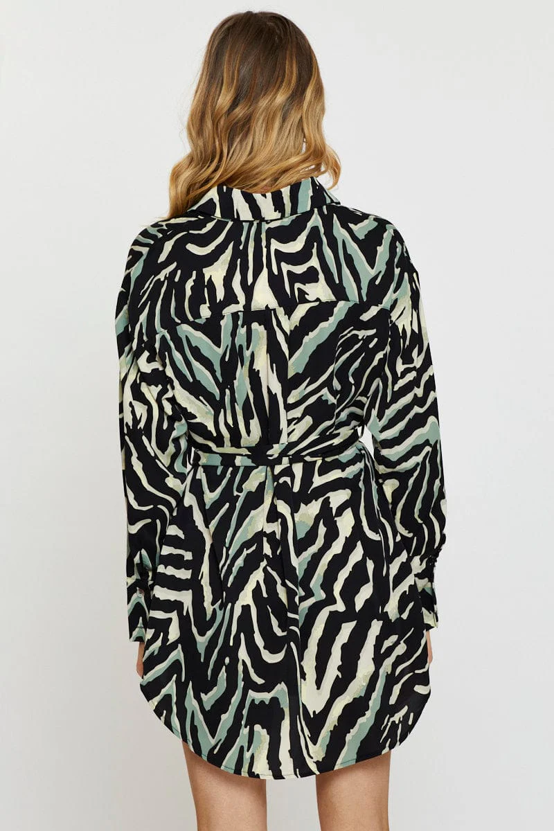 Print Mini Dress Long Sleeve Evening