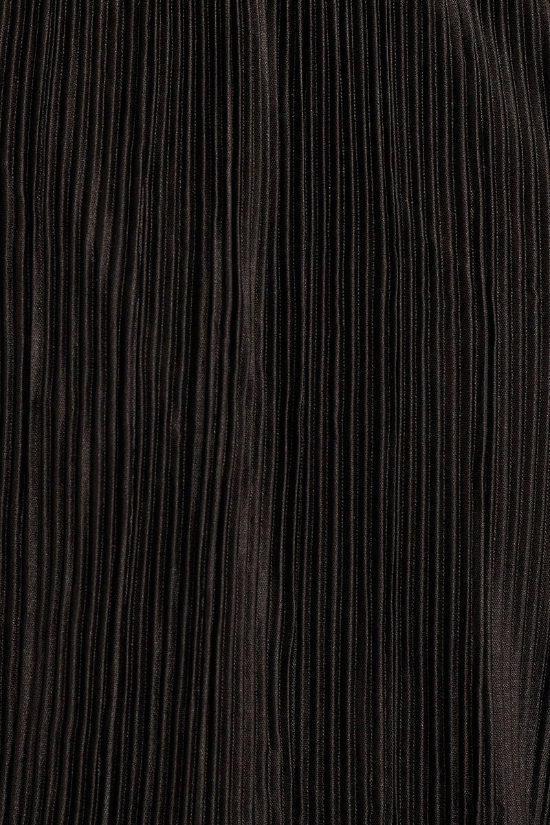 Black Plisse Top Tie Front Long Sleeve