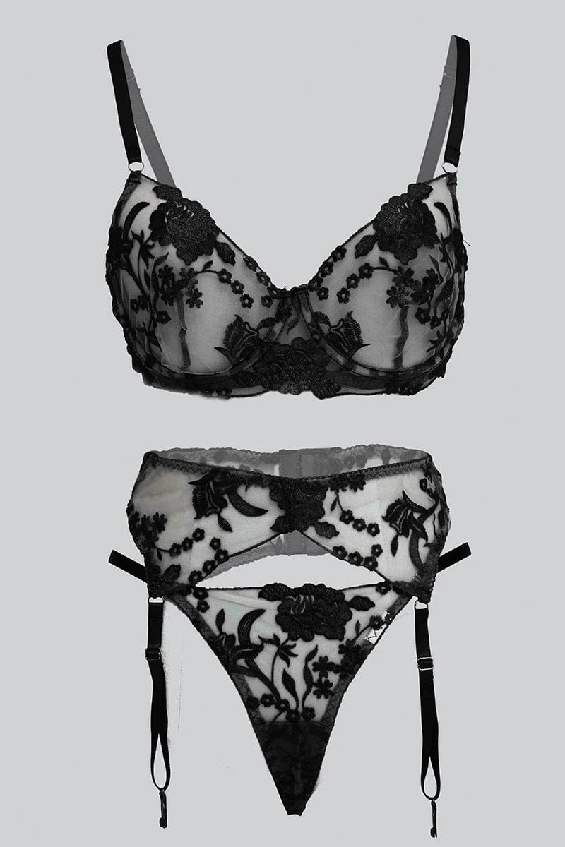 Black Embroidery Lingerie Set