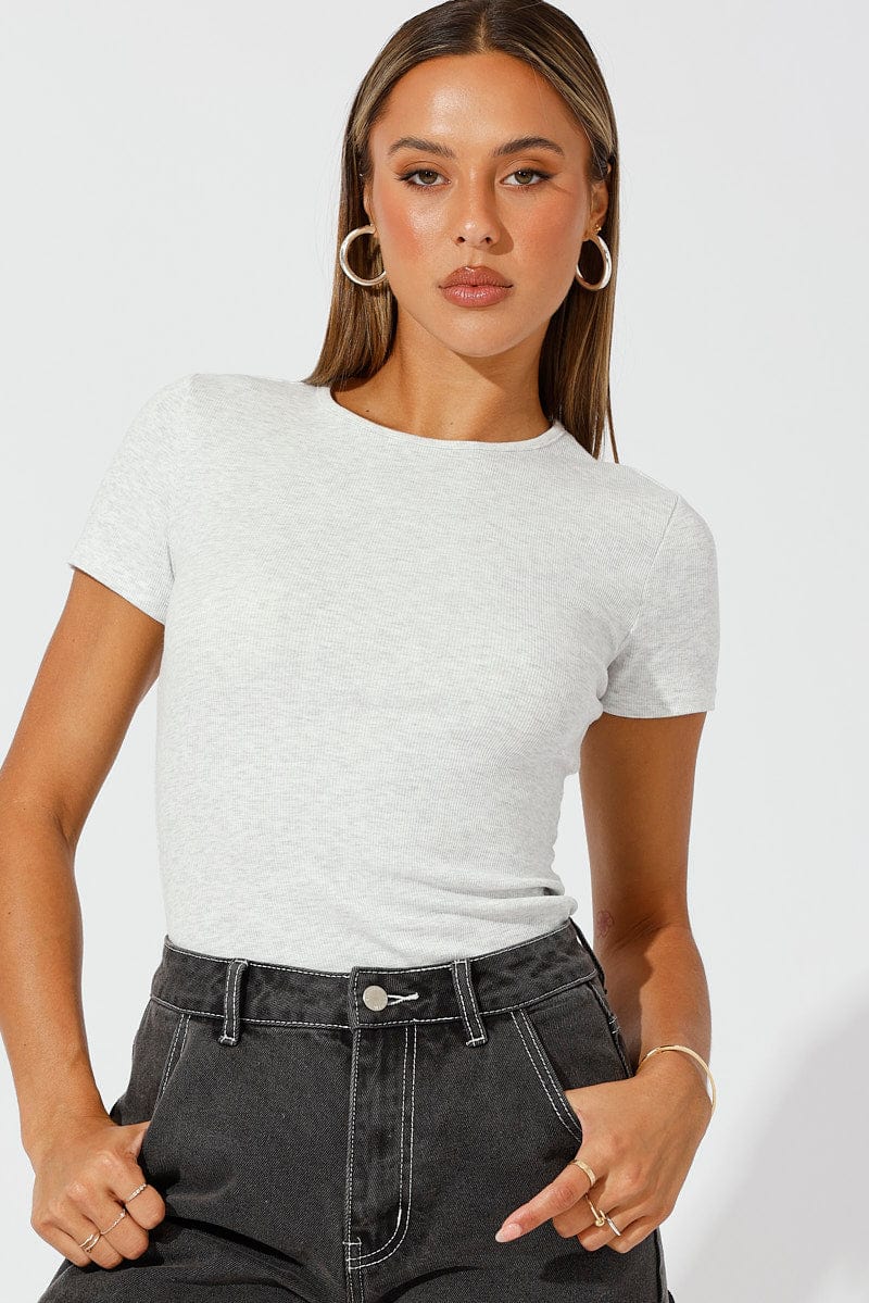 Grey Longline T Shirt Short Sleeve Crew Neck