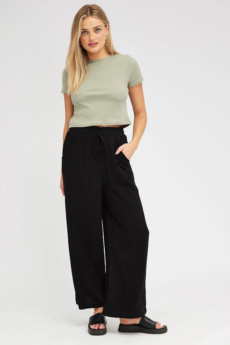 Black Wide Leg Pants High Rise