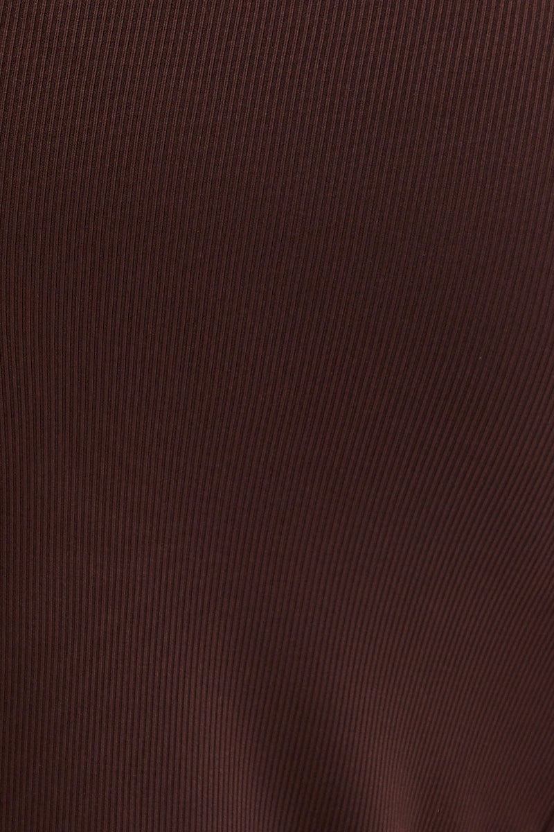 Brown Midi Skirt Front Split Jersey