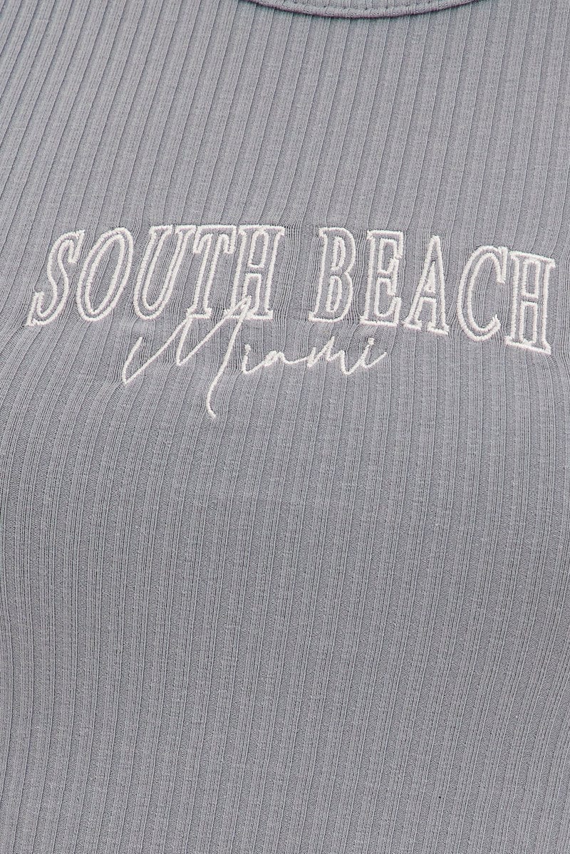 Blue Crop Tank South Beach Embroidered Sleeveless