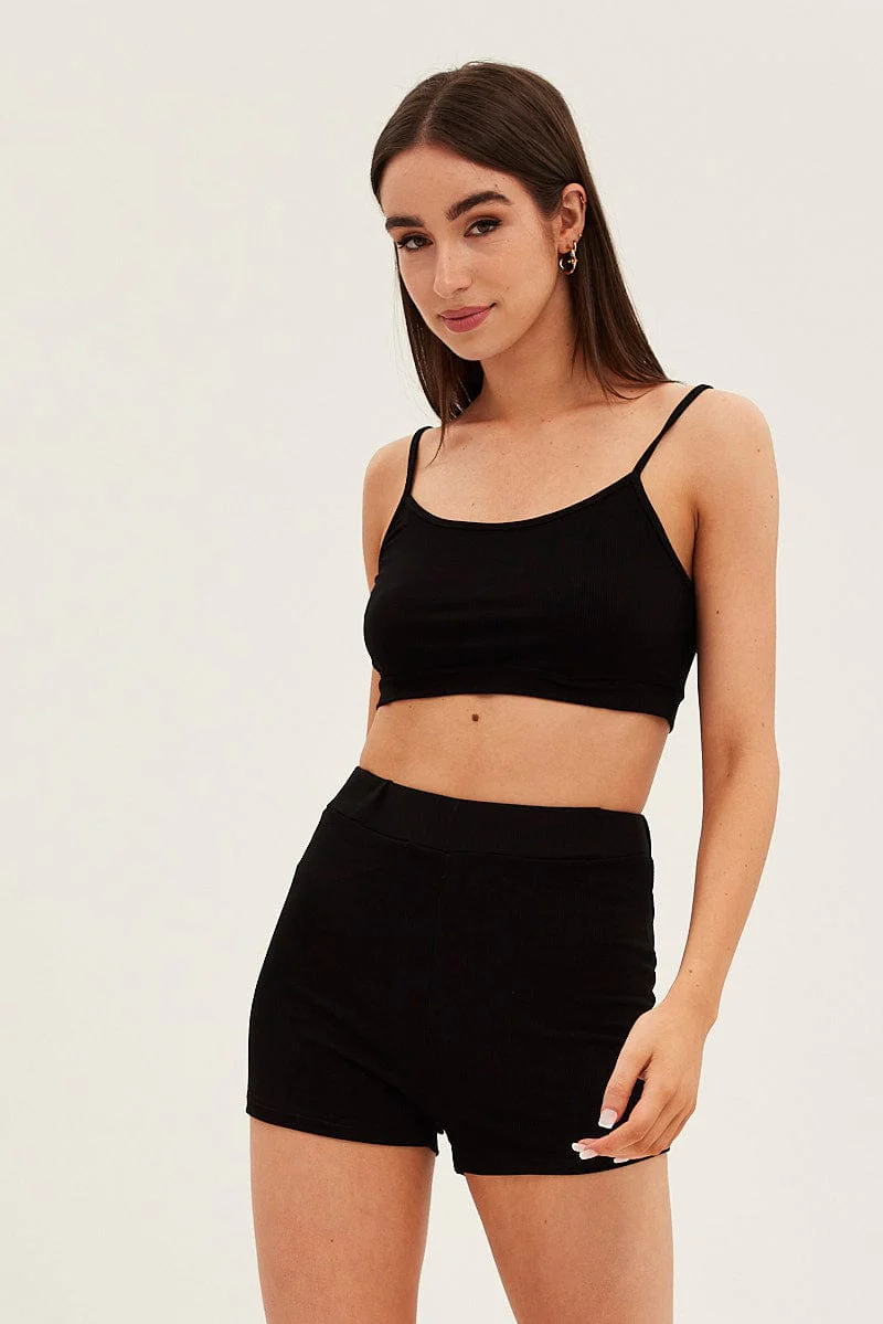 Black Crop Singlet Loungewear Set
