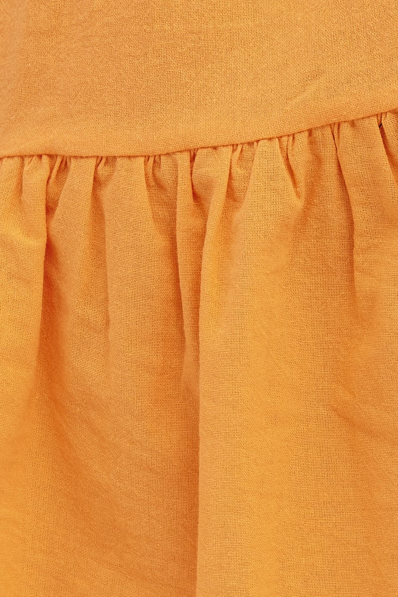 Orange Puff Sleeve Cut Out Skater Dress