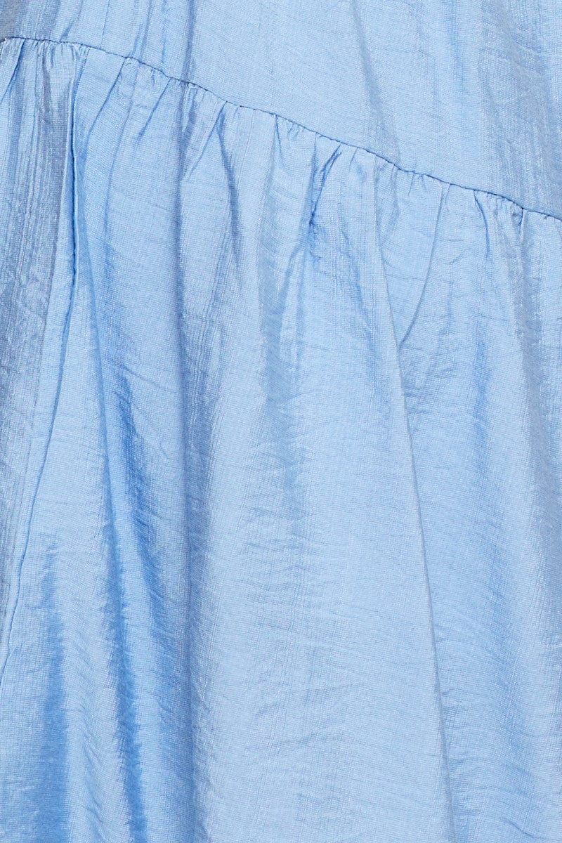 Blue Fit And Flare Dress Short Sleeve Open Back