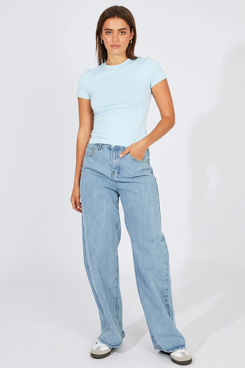 Blue Supersoft Top Short Sleeve Round Neck