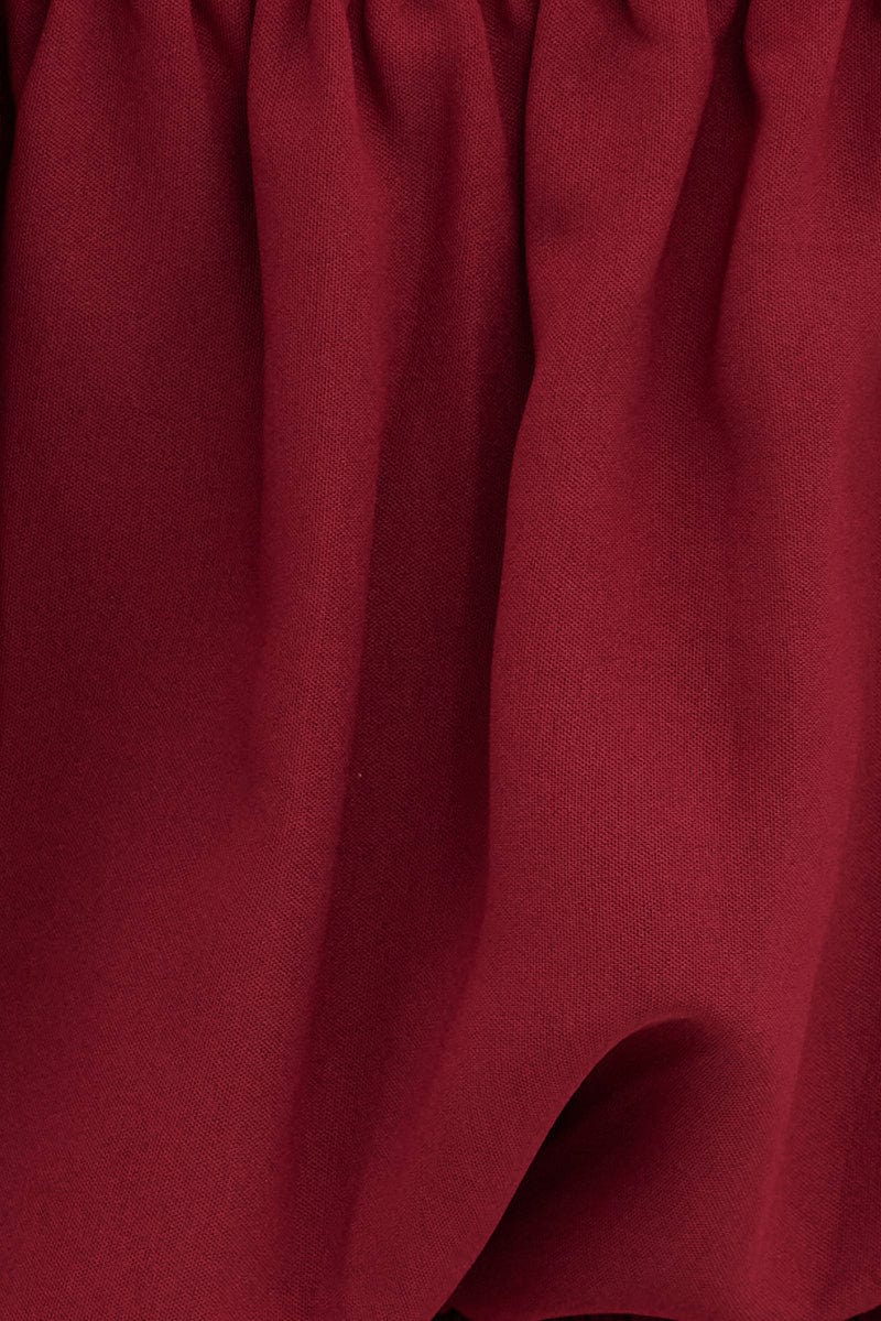 Red Top Short Sleeve Off Shoulder Longline Flutter