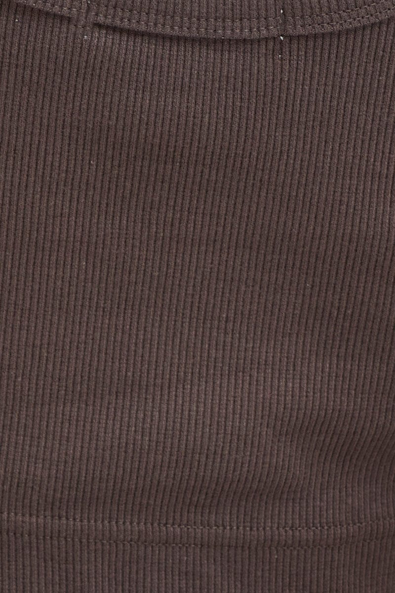 Grey Crop Top Cotton Blend Rib Tank Elasticated Hem