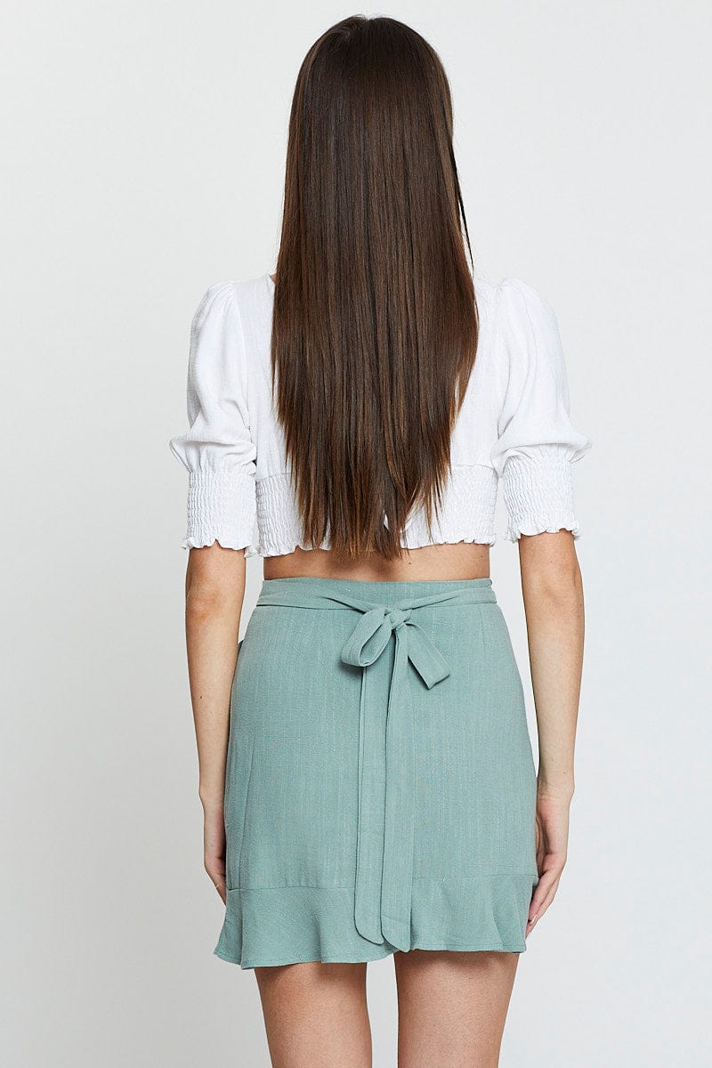 Green Wrap Skirt Mini High Rise