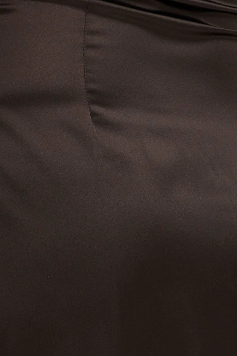 Black Satin Straight Midi Dress