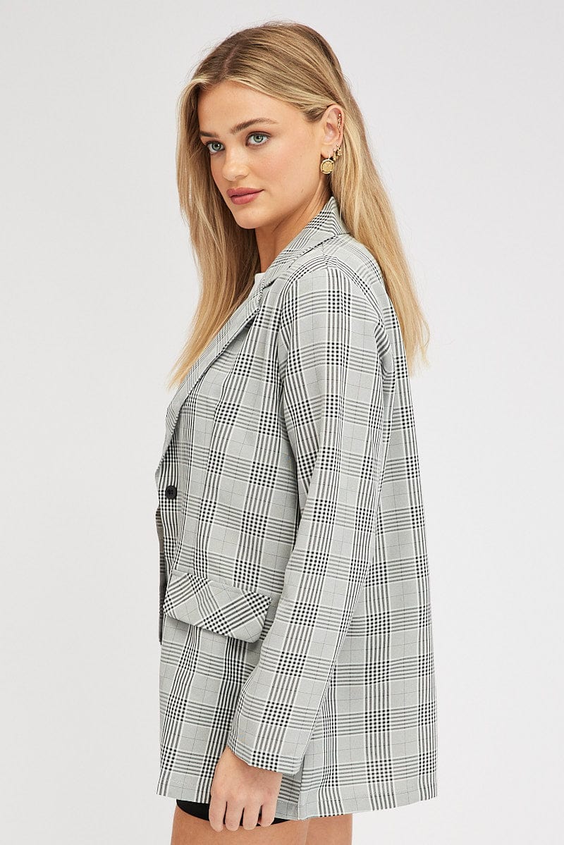 Black Check Blazer Long Sleeve