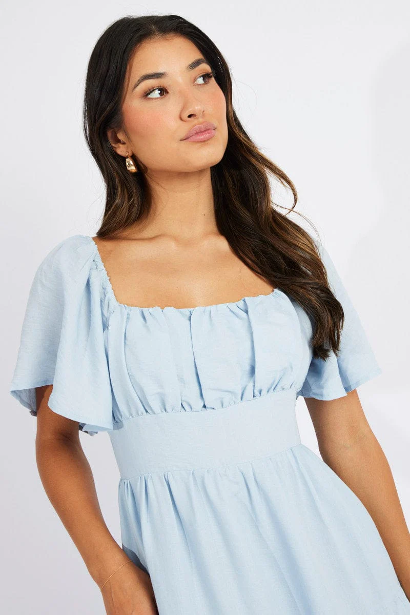 Blue Maxi Dress Square Neck Tiered