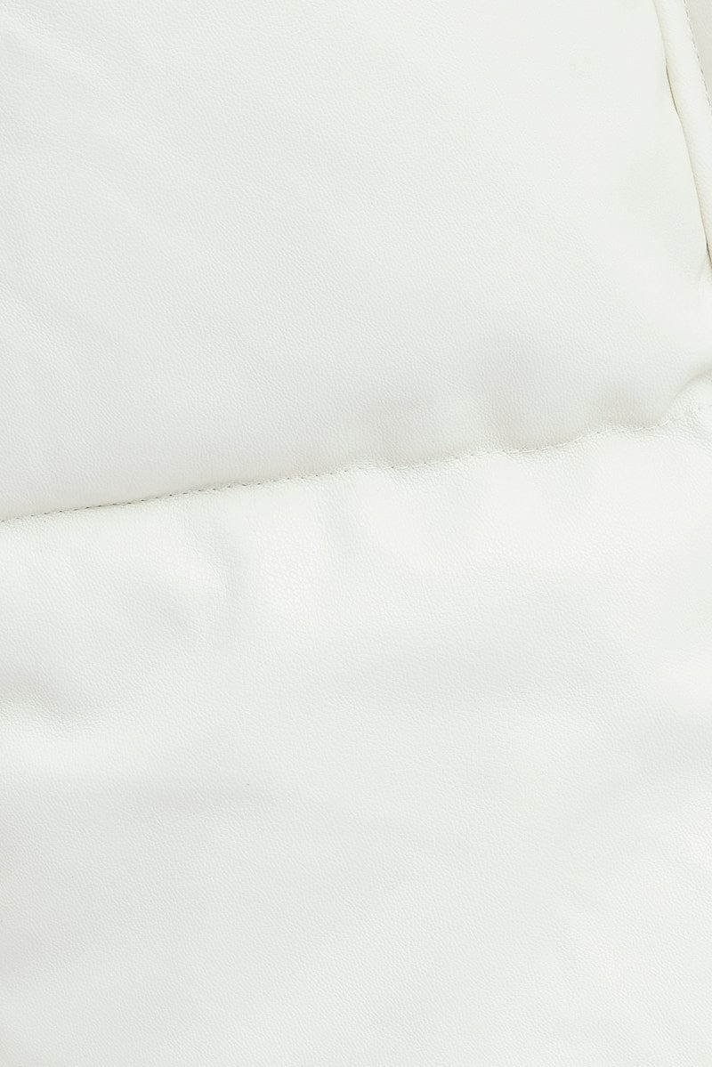 White Puffer Zip Sleeveless  Faux Leather