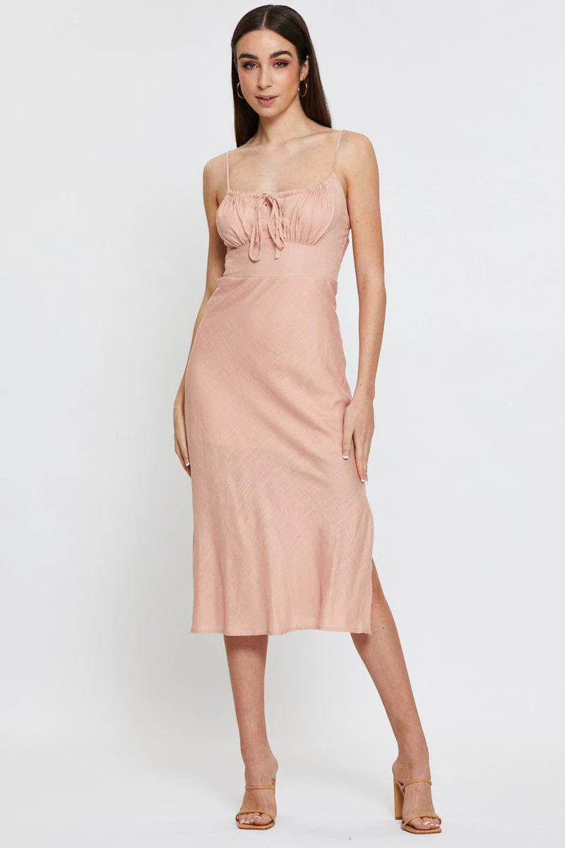 Pink Midi Dress Sleeveless Linen
