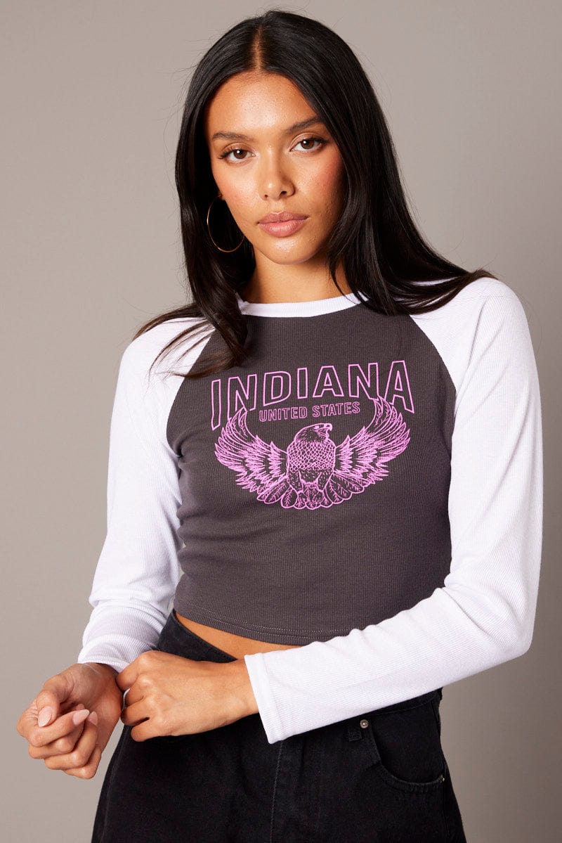 Grey Graphic Tee Long Sleeve