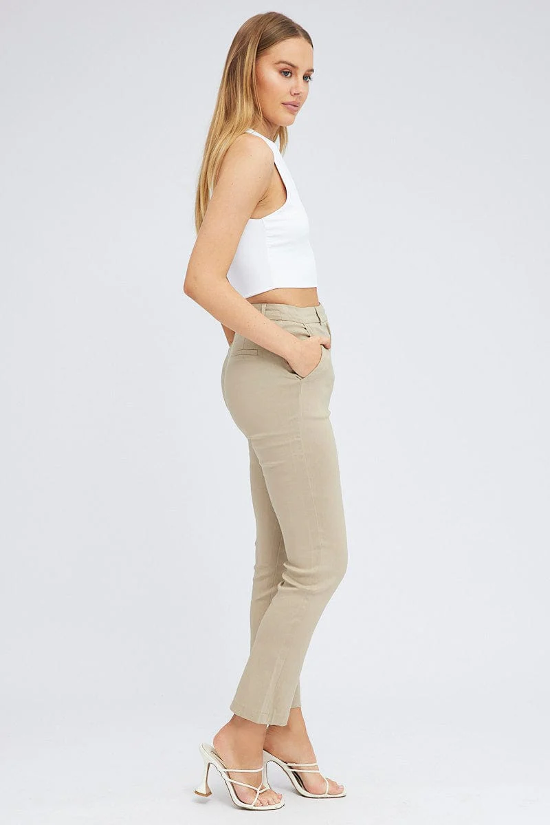 Beige Straight Fit Work Pants