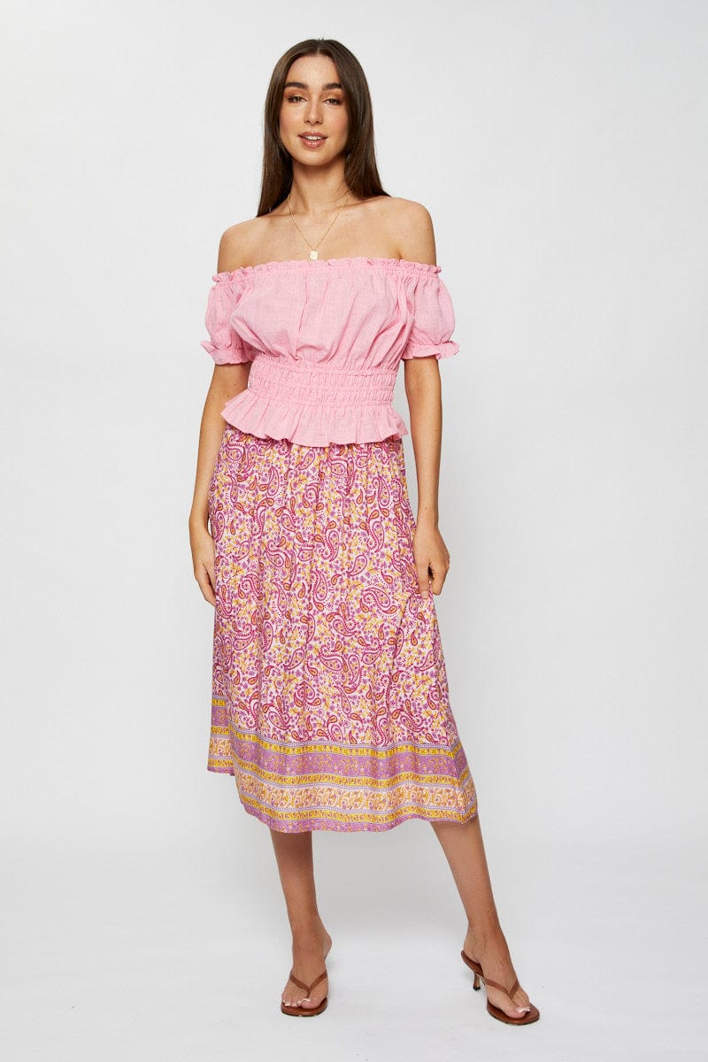 Pink Crop Top Off Shoulder