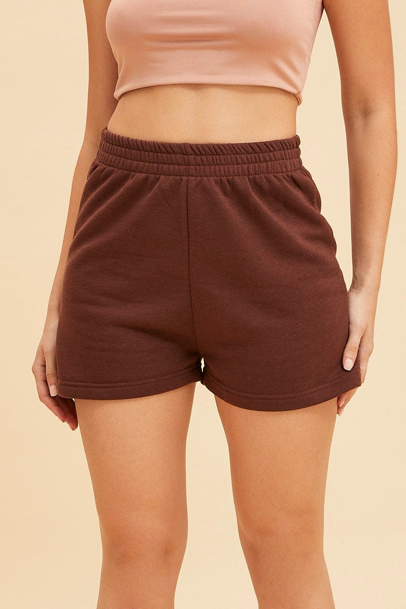 Brown Lounge Shorts Cotton Fleece Relaxed Fit