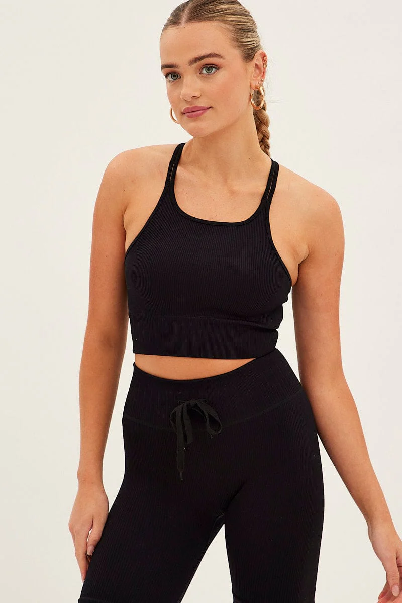 Black Seamless Activewear Singlet Basic Top