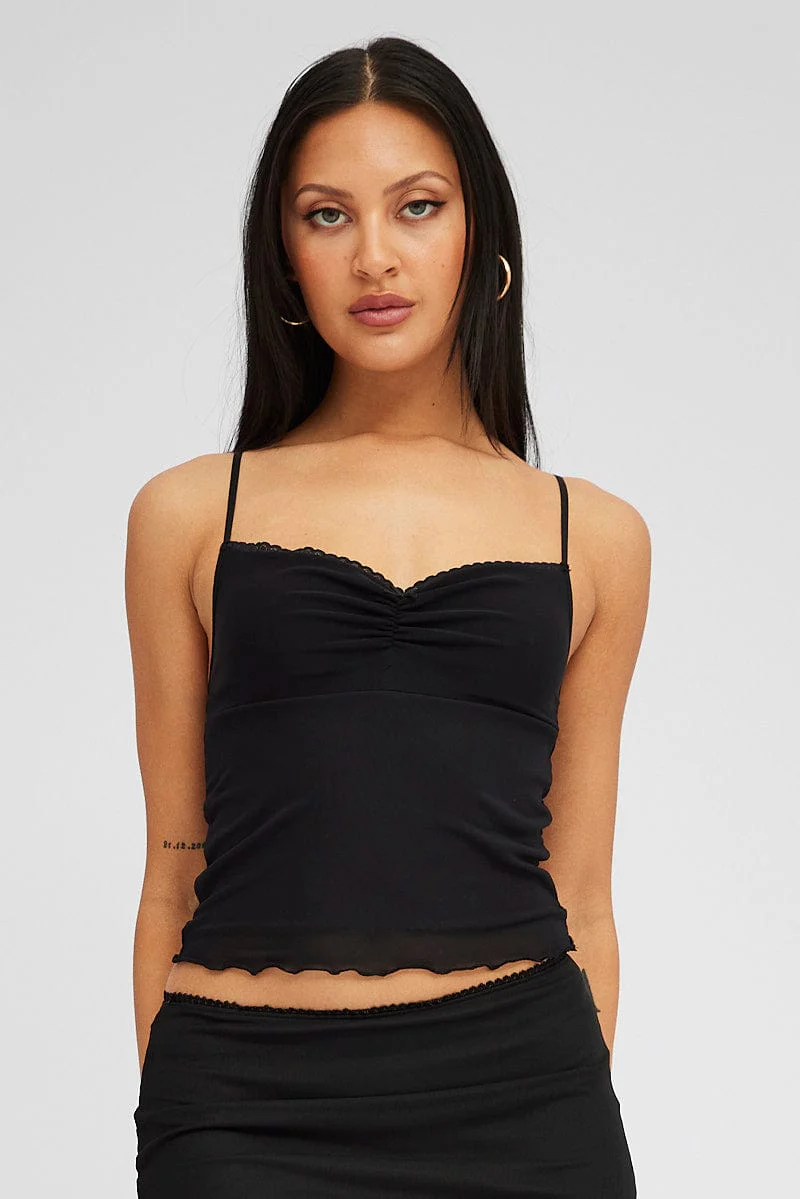Black Mesh Singlet Top