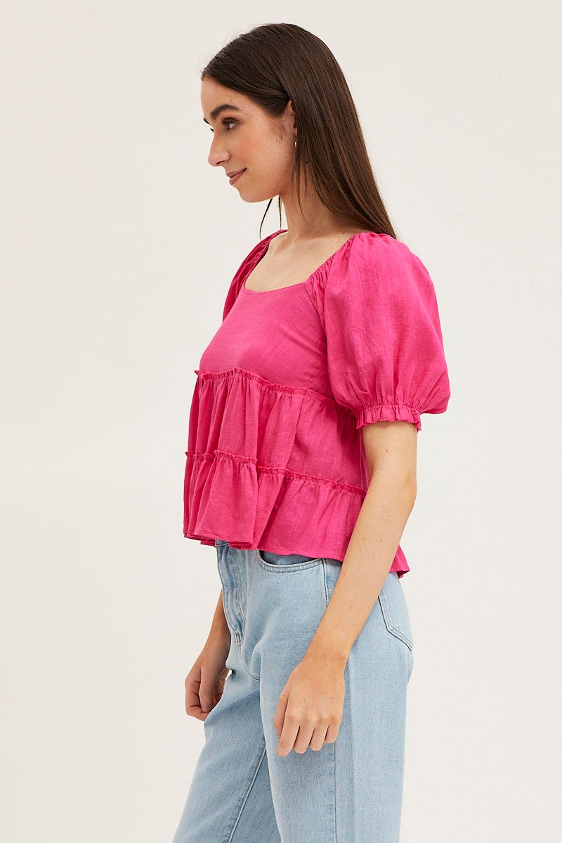 Pink Peplum Top Short Sleeve