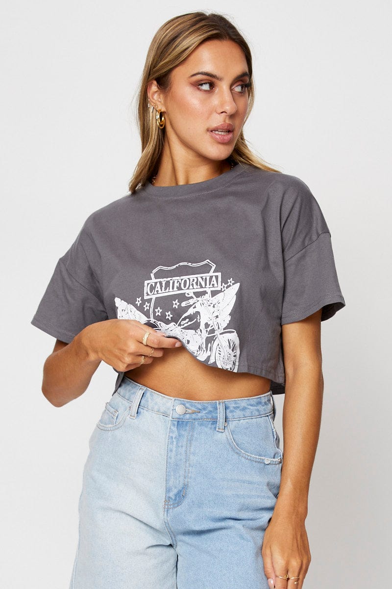 Grey Graphic T Shirt Short Sleeve