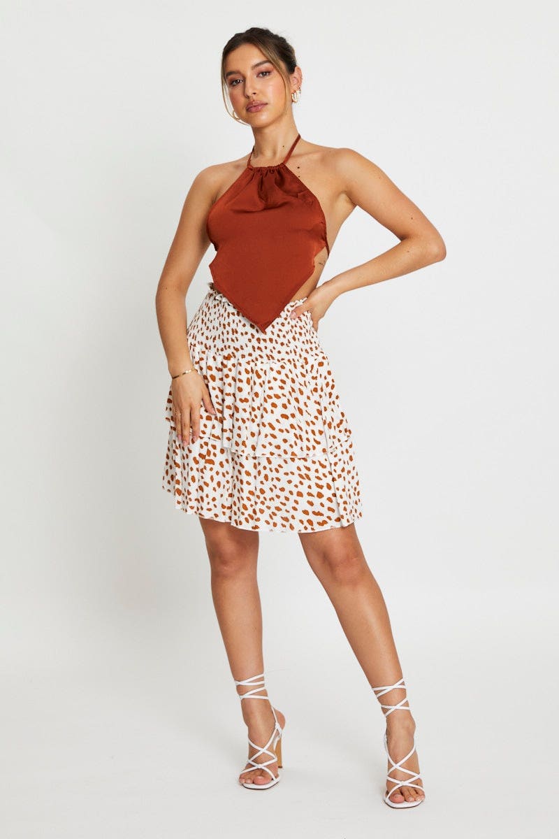 Geo Print Ruffle Skater Skirt