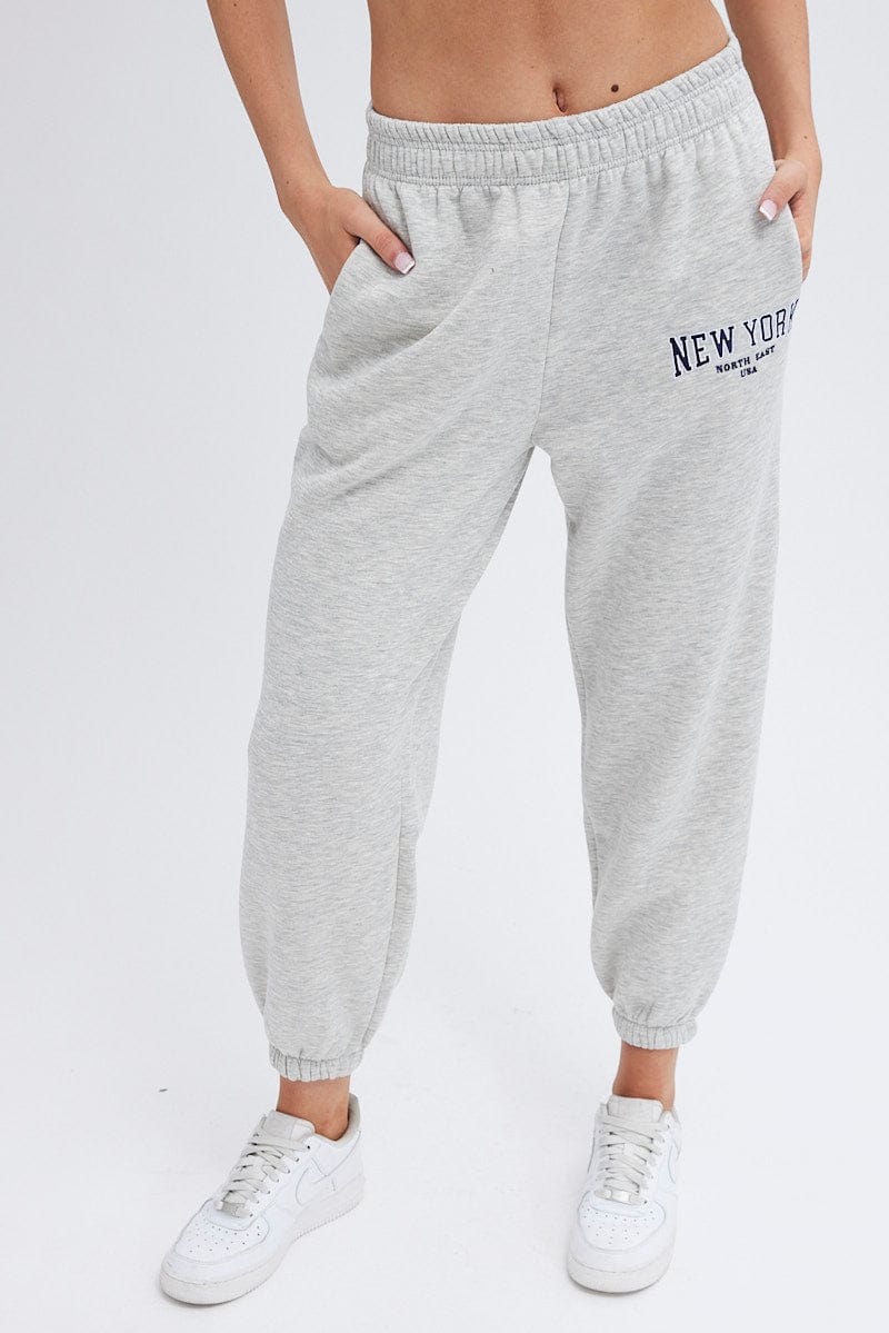 Grey Track Pants High Rise Jogger