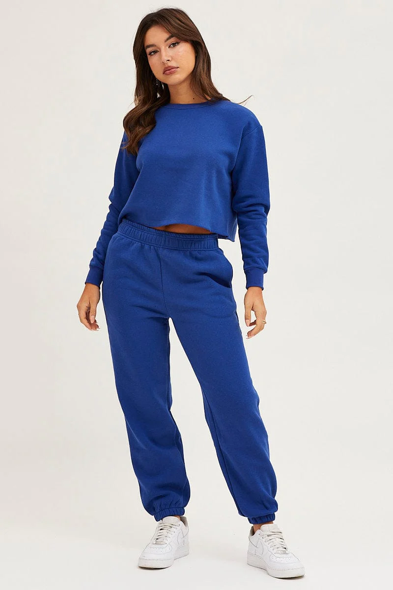 Blue Track Pants High Rise