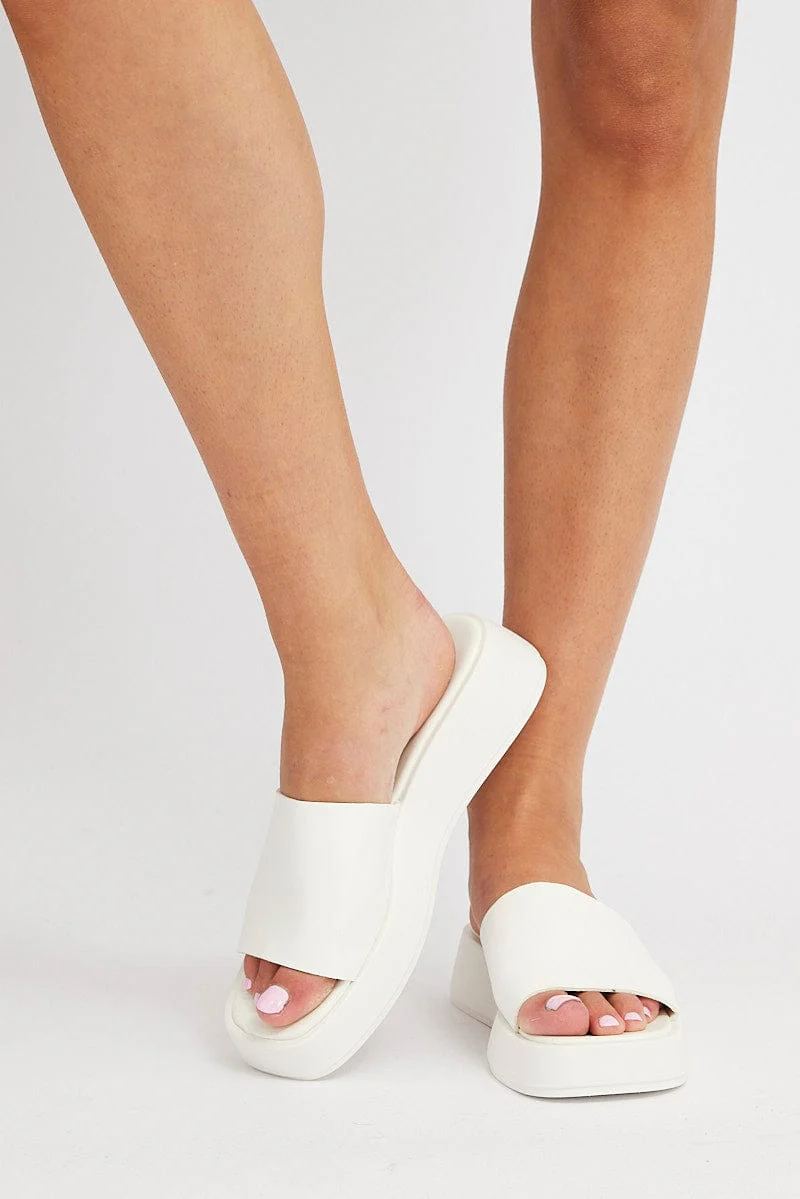 White Wedge Slide Sandals