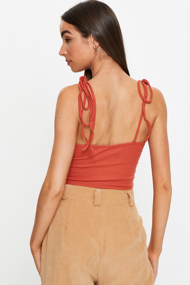 Brown Tie Shoulder Top