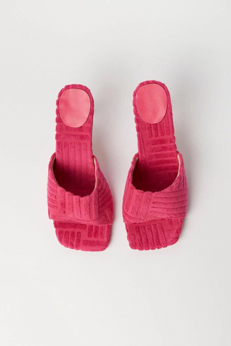 Pink Toweling Detail Mules