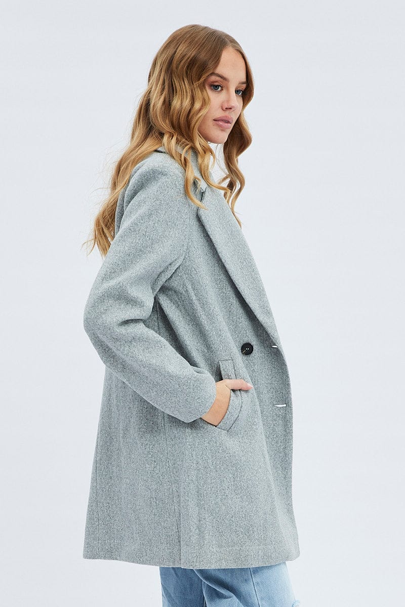 Grey Coat Longline Collared Long Sleeve