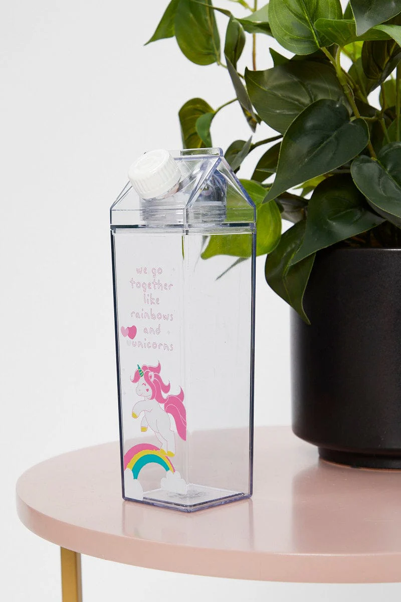 Pink Magic Unicorn Slogan Carton Clear Drinks Bottle