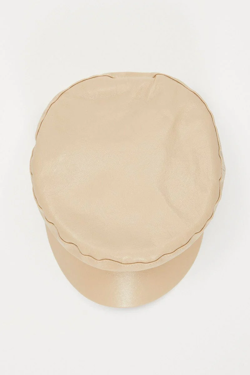 White Faux Leather Baker Boy Hat