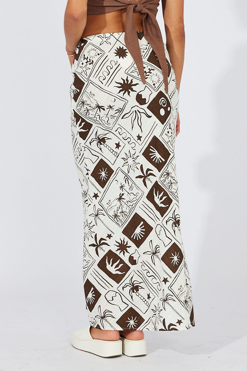 Beige Abstract Maxi Bias Skirt