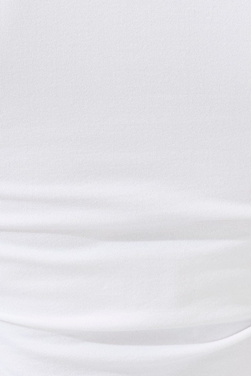 White T Shirt Short Sleeve Crew Neck Ruched Seamless
