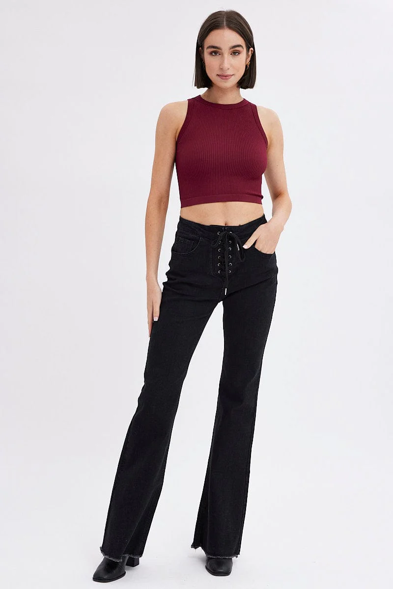 Red Tank Top Crew Neck Seamless