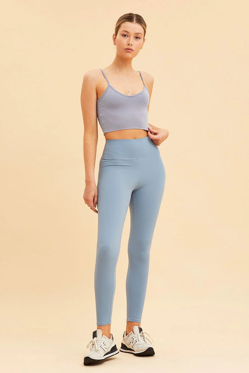 Blue Crop Cami Top Smooth Scoop Neck Sleeveless