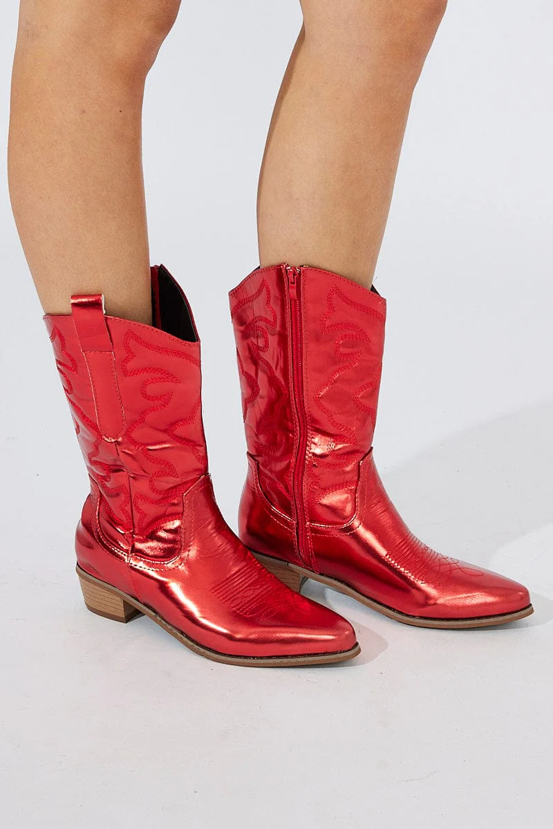 Red Festival Western Metallic Cowboy Boot