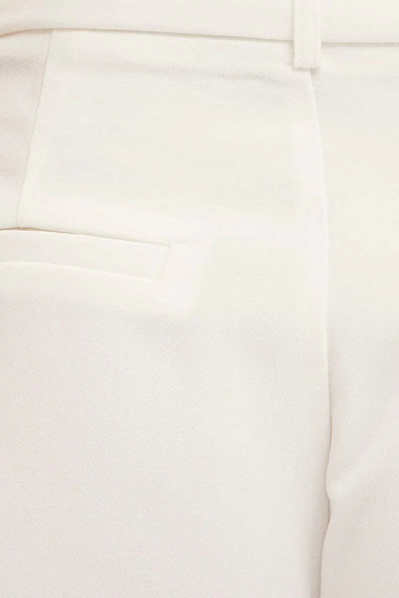 White Mid Rise Pant Tailored Wide Leg
